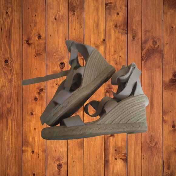 Aldo Women's Size 9 Beige Suede Espadrille Ankle Tie Wedge Heel Open Toe Sandals - Picture 5 of 6